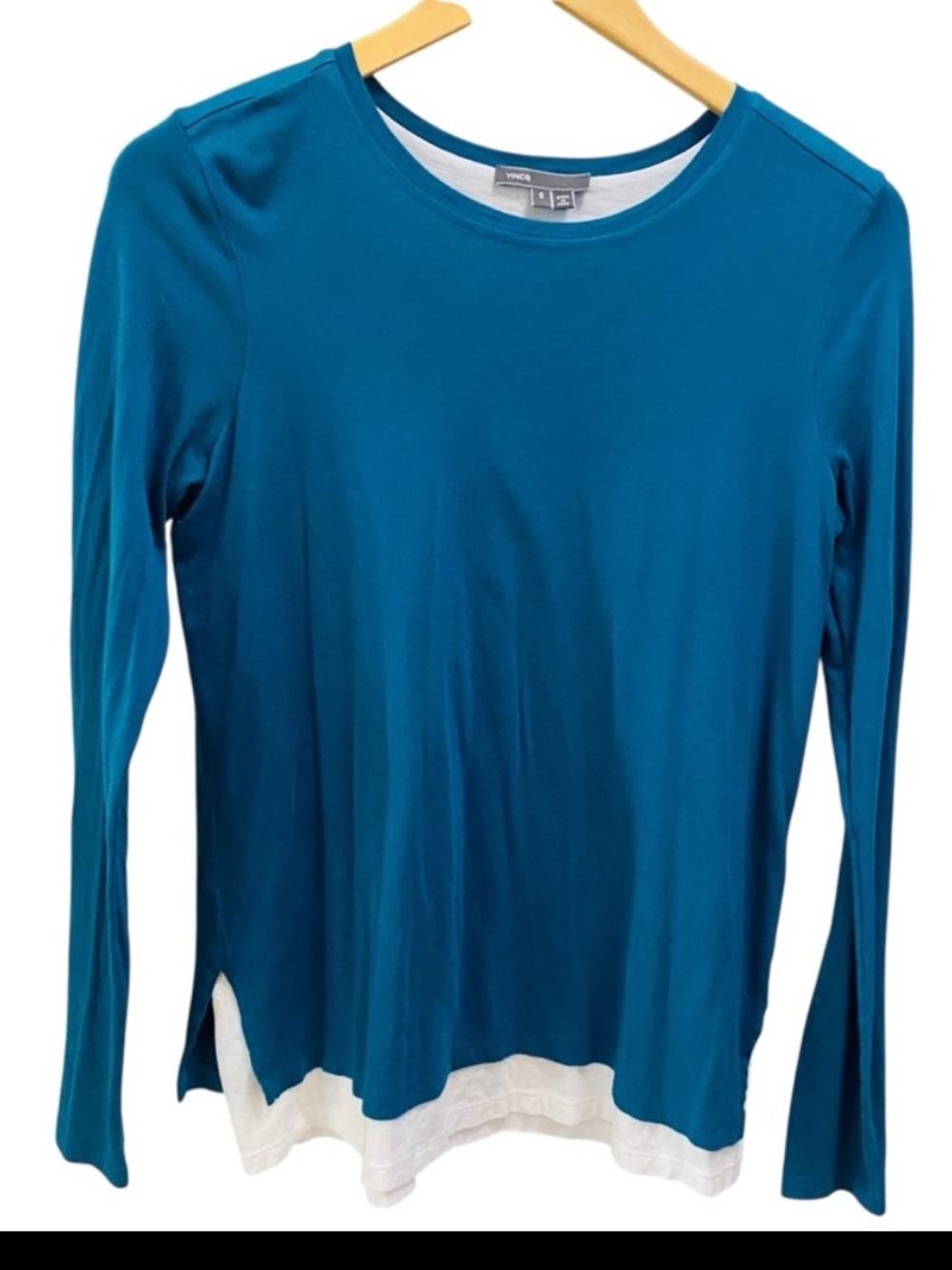 VINCE Teal 100% Pima Cotton / Modal Double Layer Long Sleeve Tee Y2K